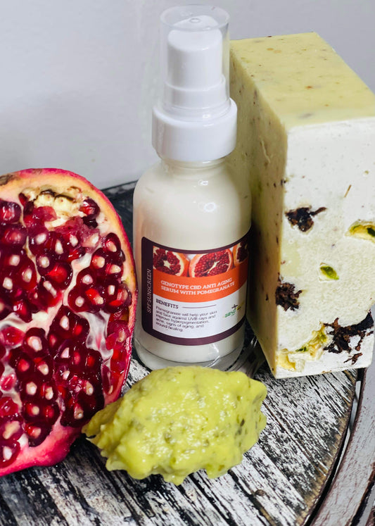 Anti Aging Pomegranate Serum/Avocado Cucumber Aloe Vera Anti Aging Soap Bar Bundle